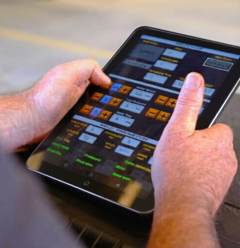 Friction welding control interface on tablet